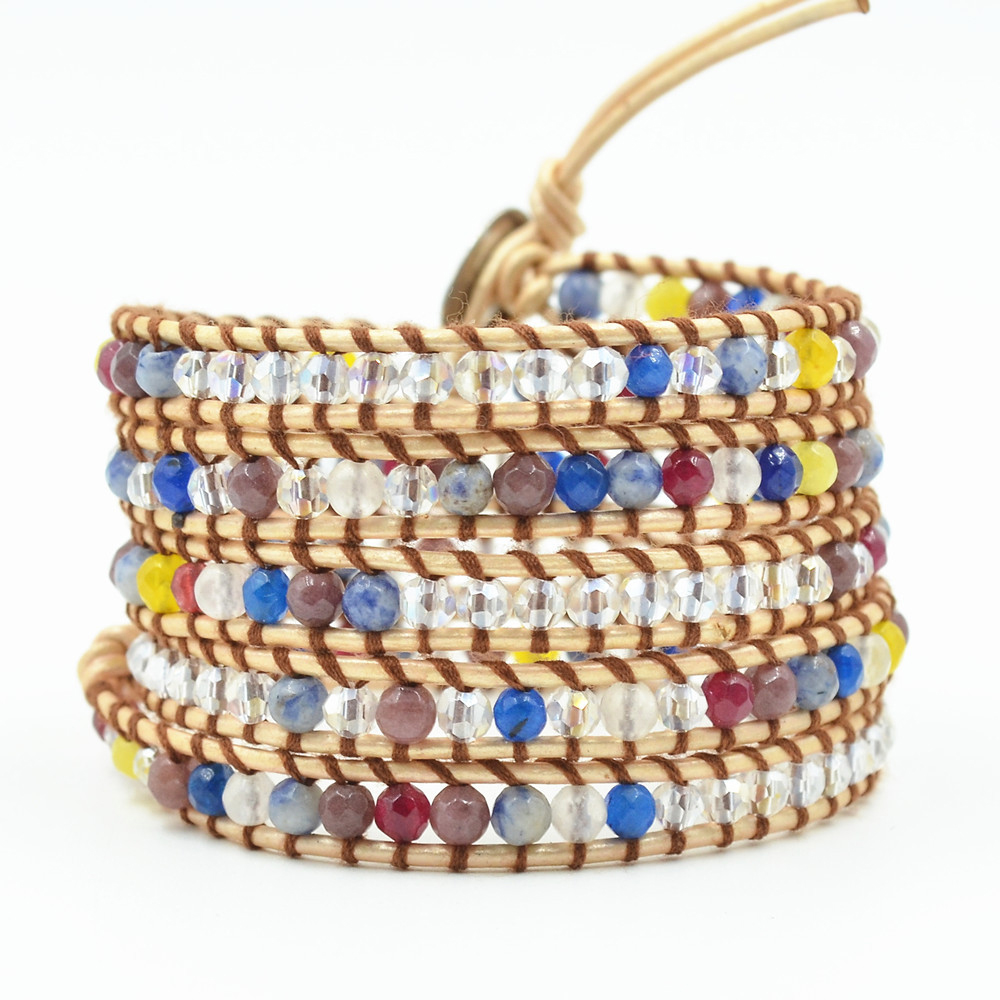 

Girls Fashion Vintage Bohemian Strands Bracelets Multilayer 4mm Stone Crystal Beaded Braided Jewelry