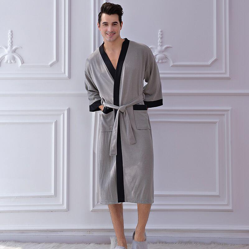 

Men's Sleepwear 2021 Men Casual Robes Autumn Winter Waffle Bathrobe Mens Dressing Gown Male Loose Plus Size Kimono Bath Robe, Black