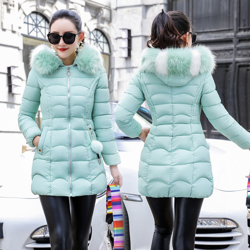 

Women's Down & Parkas Winter Jacket Parka Women Coat Fur Collar Hooded Long Female Cotton Padded Outwear P1026, Black