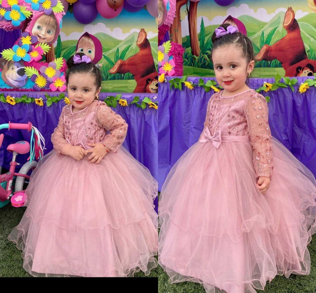 

Fashion Dusty Rose Toddler Infant Flower Girls Dresses Crystal Beaded Ball Gown Long Sleeves Tulle Party Prom Kids Little Girl First Communion Dress, Black
