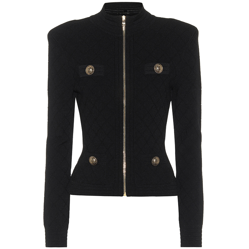 

HIGH STREET est Designer Jacket Women's Pockets Lion Buttons Zip Knit 210521, Black