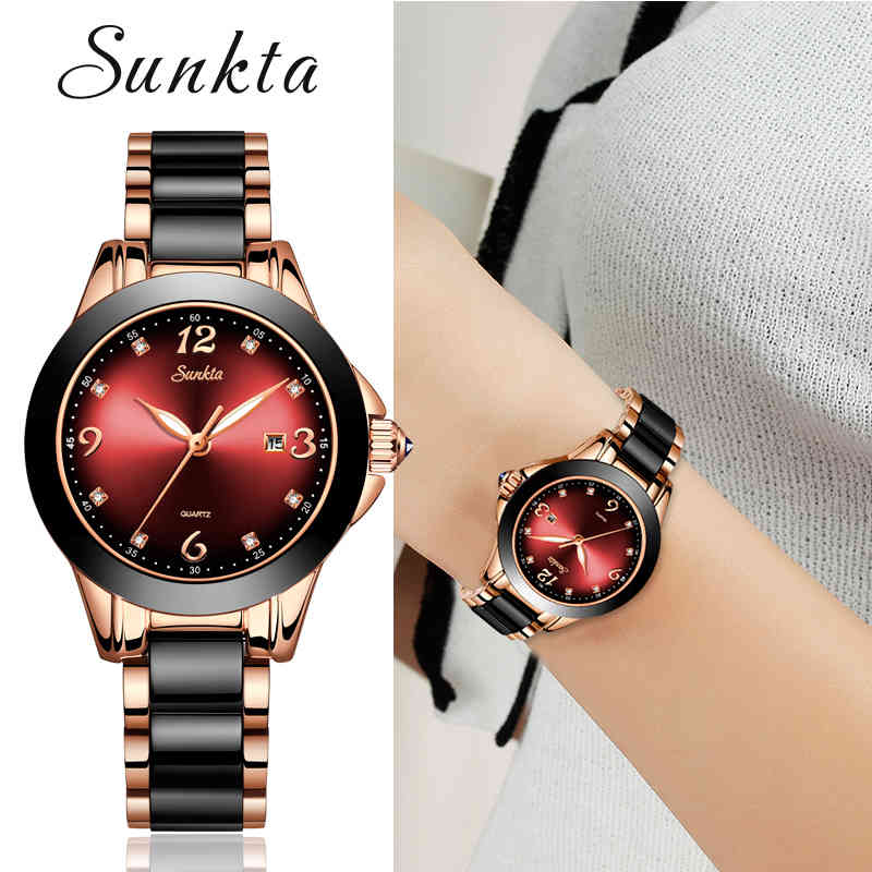 

SUNKTA Luxury Quartz Women Watches Relogio Feminino Fashion Sport Ladies Lovers Watch Clock Top Brand Chronograph Wristwatch 210517, Black red