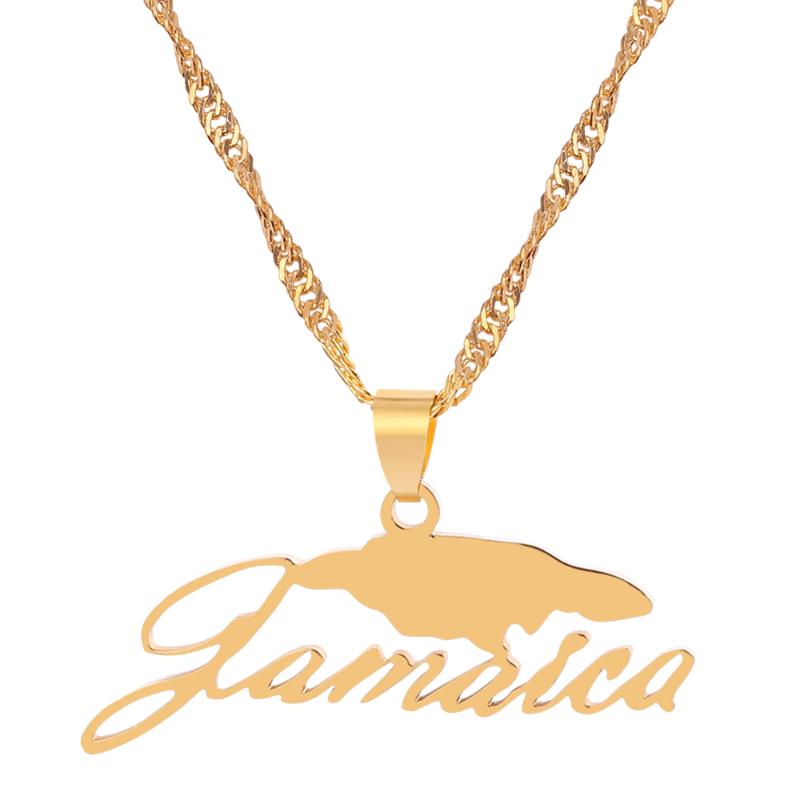 

Chokers Stainless Steel Jamaica Map Pendant Necklaces For Women Girls Gold Color Choker Necklace Jewelry Patriotic Gifts Jamaican