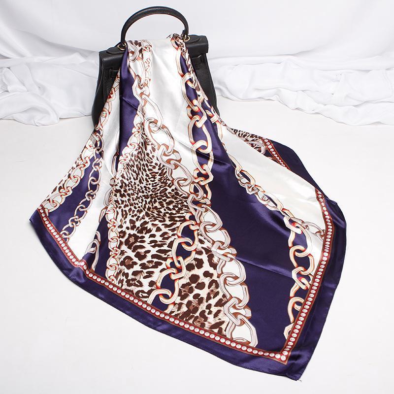 

Scarves 2021 90x90 Leopard Chain Multipurpose Women Silk Twill Scarf Satin Square Tie Hairband Ladies Foulard Femme Towel Bufanda Shawl