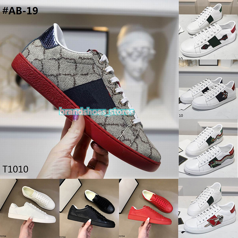 

Guccie Designer Casual Shoes For Men Women Fashion Luxury Brand Italy Ace Bee Guccy Leather Sneakers Black White Red Flat Bottom GG Trainers With Box
