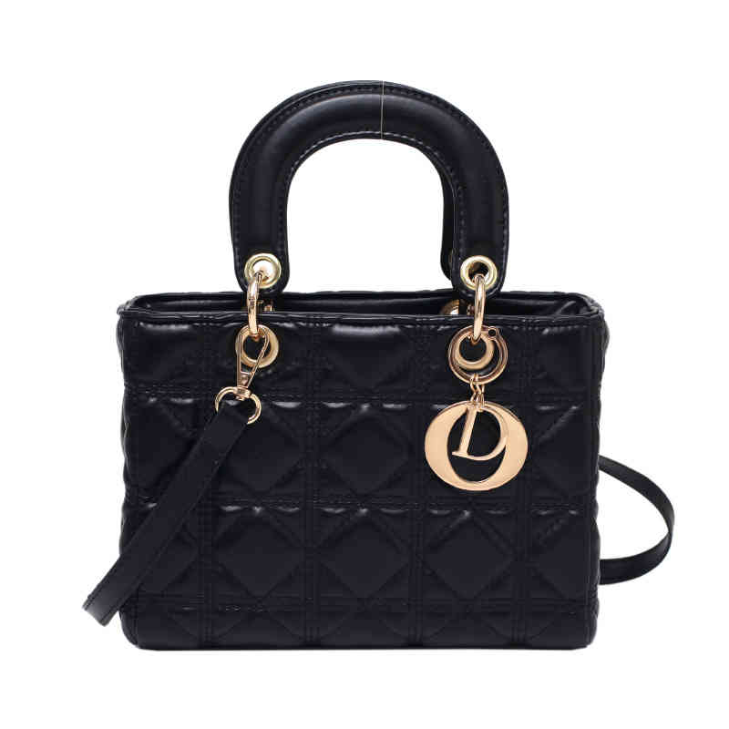 

Fashion handbags New Lady's Princess Diana Bag Lingge Embroidery Line Simple Foreign Style Solid Color Texture Single Shoulder, Black
