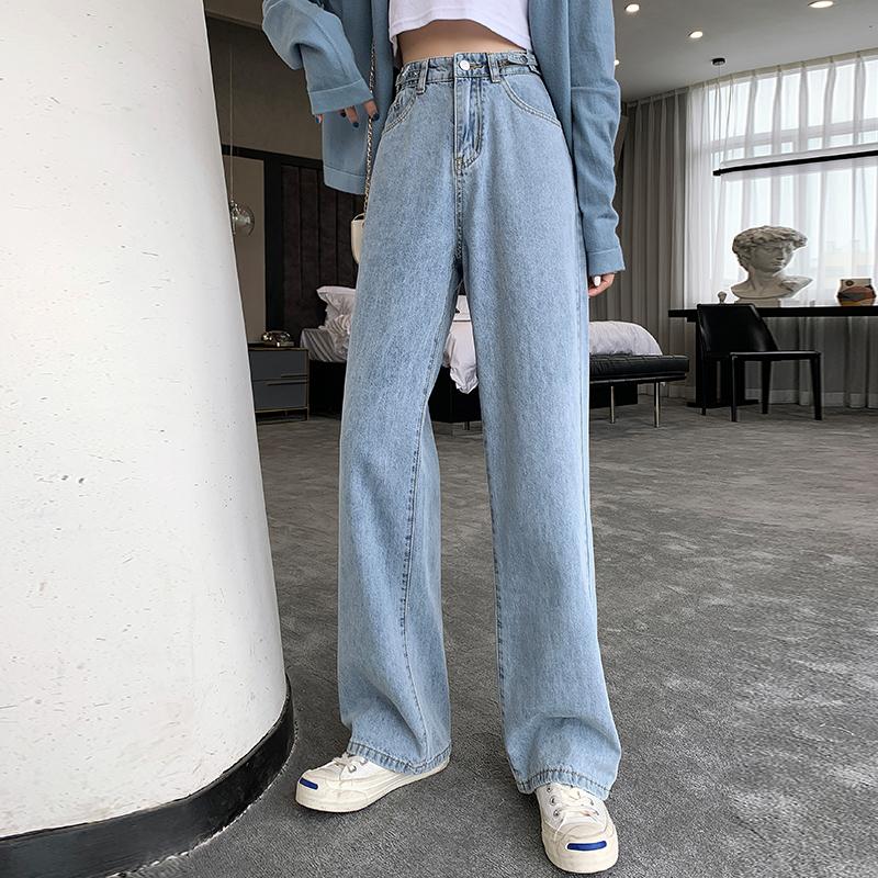 

Women's Jeans Korean High Waist Summer Straight Wide Leg Vintage Baggy Mom Blue Slouchy For Women Long Pants, Ws8299 light blue