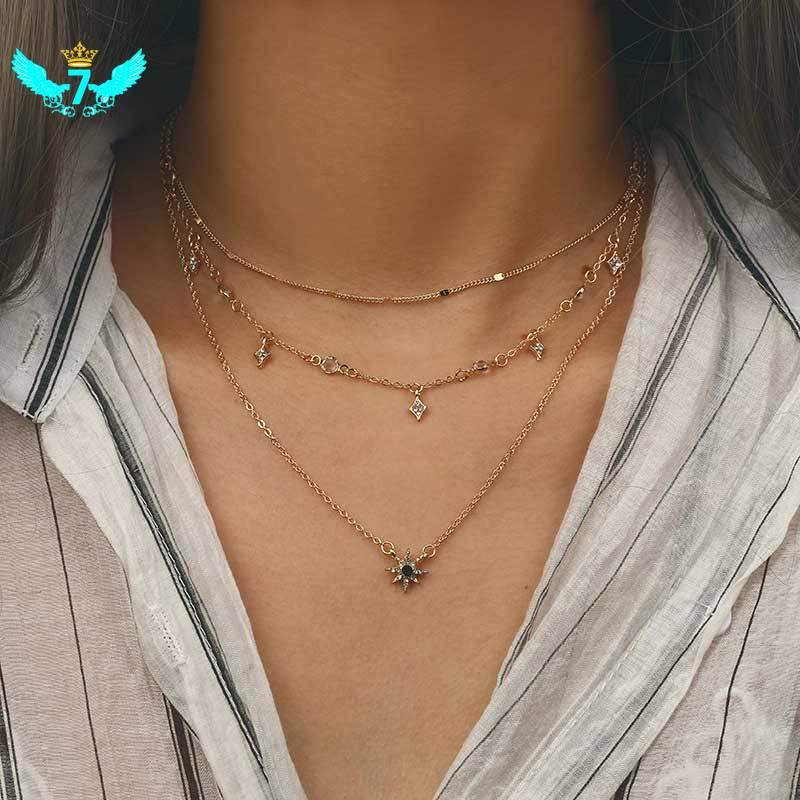 

Chains Women Necklace Multi-Layer Star Pendant Choker Clavicle Chain Party Gift Jewelry TOA