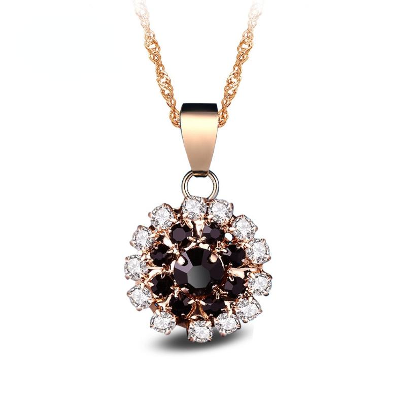 

Chains Fashion Jewelry Crystal Color Zircon Pendant Round Flower Lady Necklace, Silver
