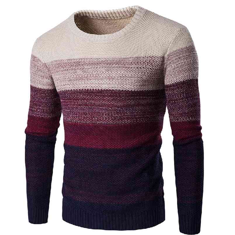 Striped Sweater Men Winter Casual Pullover Men Long Sleeve Knitted O-Neck Gradient Color Sweaters Male Plus Size S-2XL 210809
