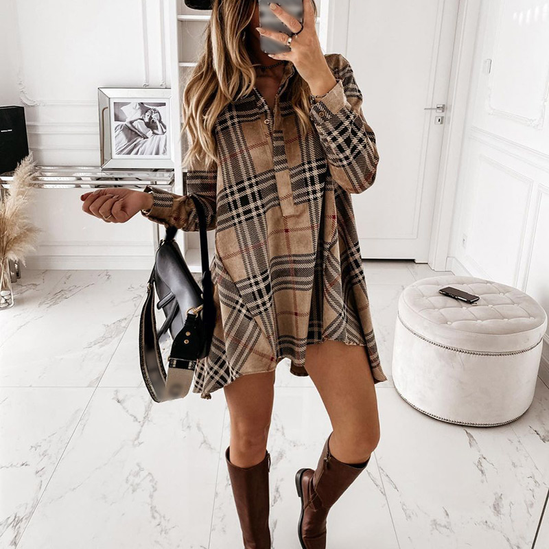 

20212021 summer women shirt dress plaid oversize ladies short dresses irregular long-sleeve check button loose casual female vestido, Black;gray