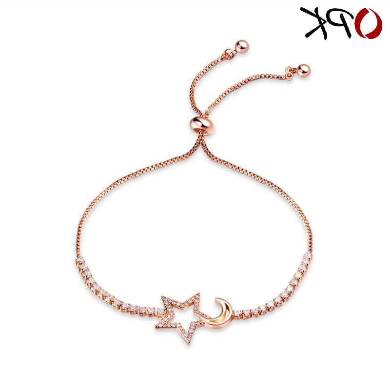 

hand accessories fashion Pentagram moon copper plated gold lady's bracelet girlfriend