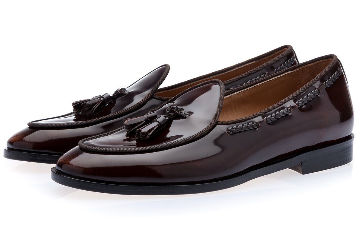

2021 man luxury Men patent leather Loafers dress Shoes Flats tassel round toes Slip-On Sapato Feminino Male Homecoming brown size 39-46, Black