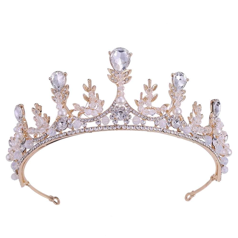 Bridal Handmade Beaded jelly colored hairband with leaves bridal crown European headdress-image-695845091