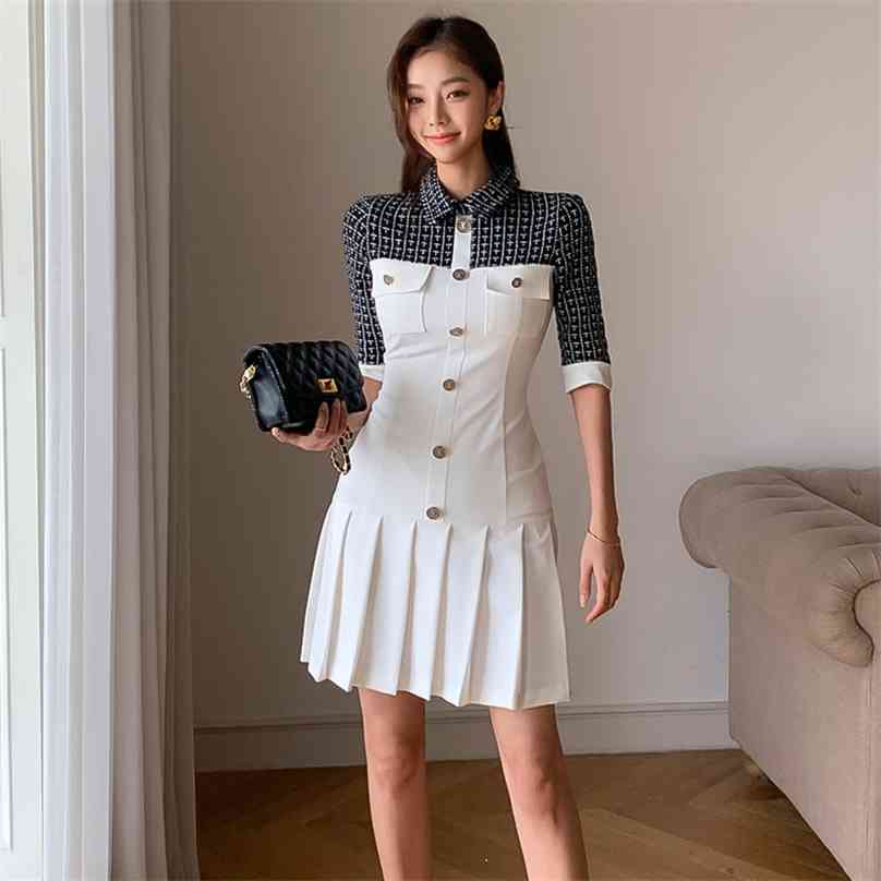 

Autumn shirt Dresses Korea Ladies Half Sleeve pleate Mini Party Dress for women clothing 210602, White
