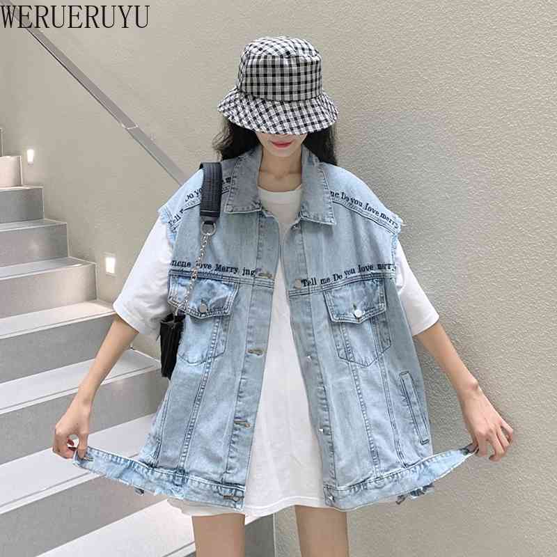 

WERUERUYU Autumn Women Korean Version Of Large Size Cowboy Jacket Fashion Ladies Denim Sleeveless Vest Jackets 210608, Photo color