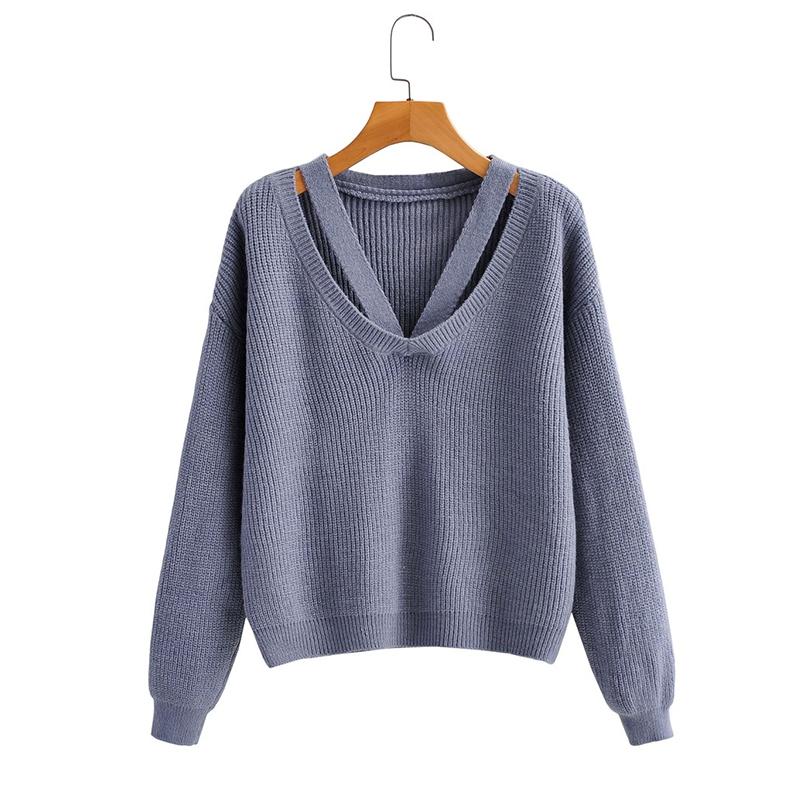 

Women's Sweaters Korean Knitted Pullovers 2021 Autumn Style Simple Solid Color V-neck Loose Knit Sweater Jumpers Casual, Blue