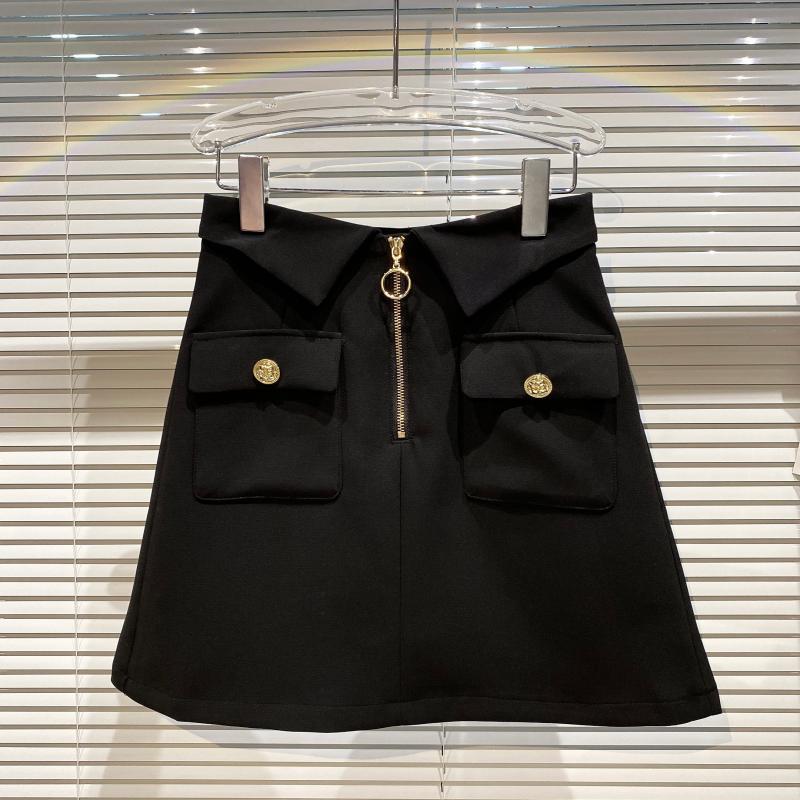 

Women Black Mini Skirt Arrivals High Waist Fashion Temperament Button Gold Zipper Spring Summer 11D517 210525