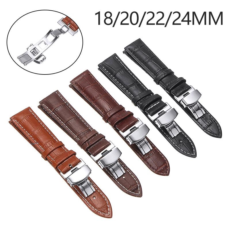 

Watch Bands Luxury Band 18/20/22/24mm Genuine Leather Strap Stainless Steel Butterfly Clasp Buckle Wrist WatchBand