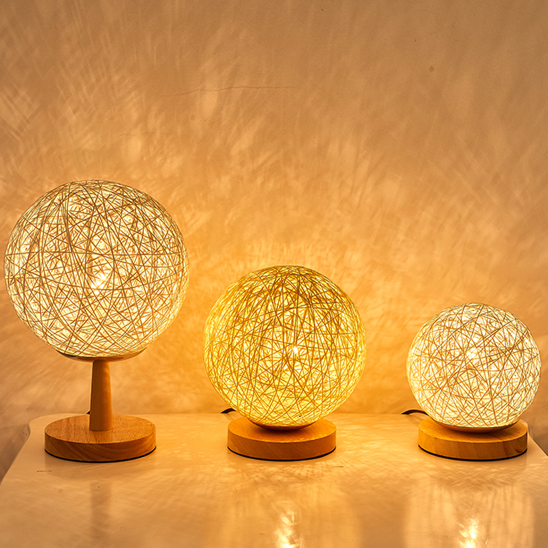 

Rattan Table lamp EU Plug Dimmable Bedside lamps Bedroom Decoration Night light Creative Birthday Kids Gift