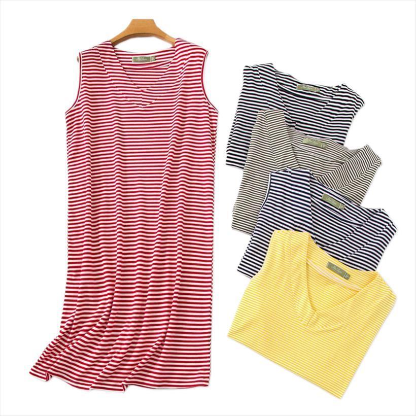 

striped sleeveless nightdress sleepdress womens sleepwears sleep dress summer casual nightgowns women plus size, Black;red