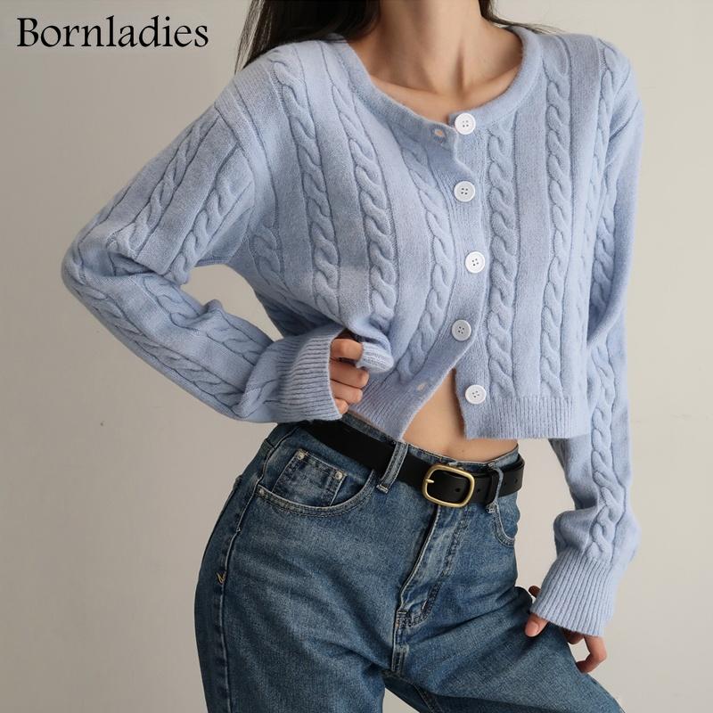 

Women's Knits & Tees Bornladies Vintage Ladies Single-breasted Twisted Striped Sweaters Cardigans 2022 Autumn O-neck Full Sleeve Women Knitt, White