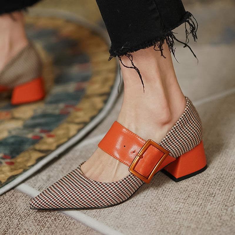 

Dress Shoes Mary Jane Woman Fashion 2021 Spring Brand Design Women Pumps High Heels Femme Pointed Toe Party Ladies, Orange