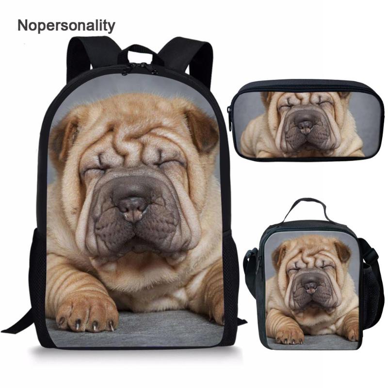 

Nopersonality Grey SharPei Dog Print School Bag Set For Children 16inch Preppy Style Boys Girls Backpack Kids Bookbags Mochila Bags