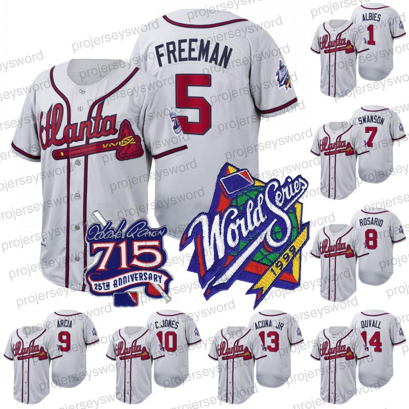 

1999 World Series Ozzie Albies Jersey 715 Home Runs 25th Anniversary Freddie Freeman Chipper Jones Jorge Soler Ronald Acuna Jr. Joc Pederso Adam Duvall Jerseys, 1 ozzie albies