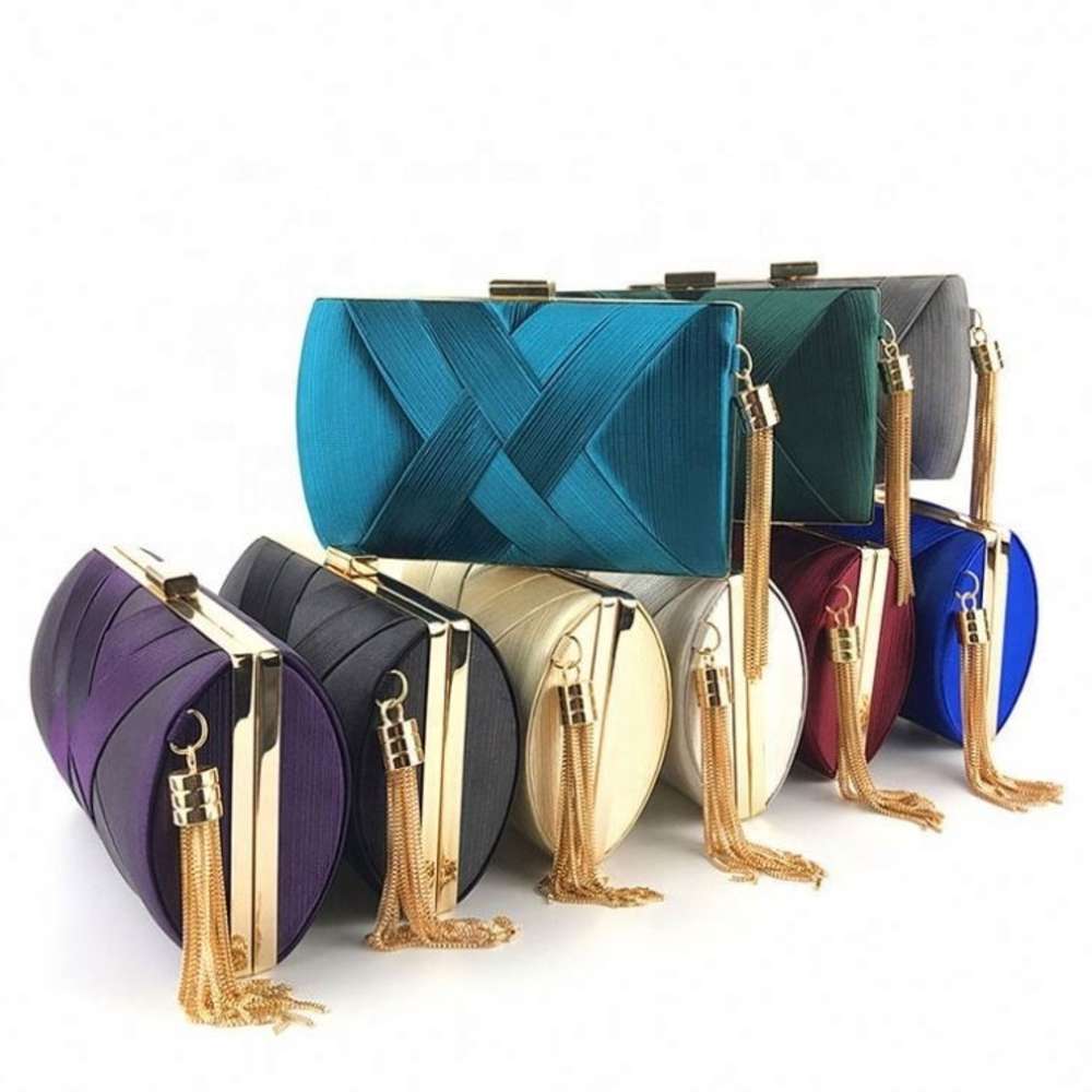 

2021DesignerBridal Wedding Party Evening Purse Ladies Day Clutch Tassels Satin elegant clutch bag women, Pink