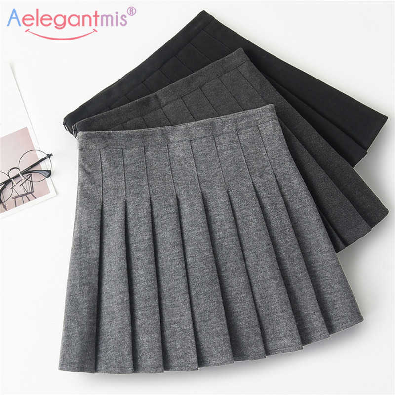 

Aelegantmis Autumn Winter Sweet Pleated Skirt Women High Waist Mini A-line Sailor Harajuku School Girls Uniforms 210607, Dark grey