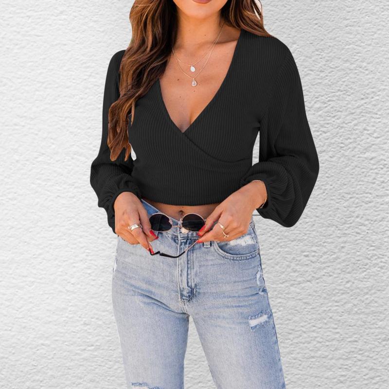 

Women's Sweaters All-Match Sexy Deep V Sweater Women Knitted Full Sleeve Pullovers Casual Slim Bottoming Female Elastic Cotton, White;black