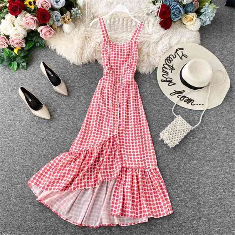 

Irregularity Midi Dress Women Fashion Plaid Pink Dresses Summer Backless Slim Spaghetti Strap Long Robe Vestidos Mujer 210525