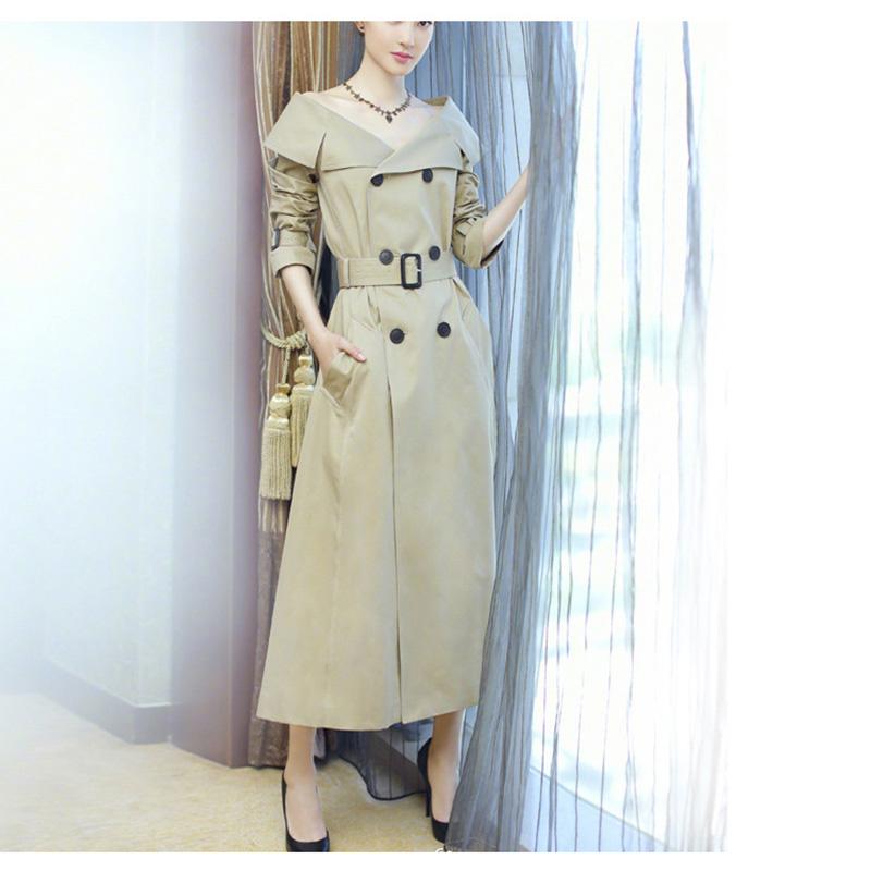 

Women' Trench Coats Long For Women 2021 Slim Elegant Casual Khaki Coat Party Lady With Button Feminino Chic Overcoat