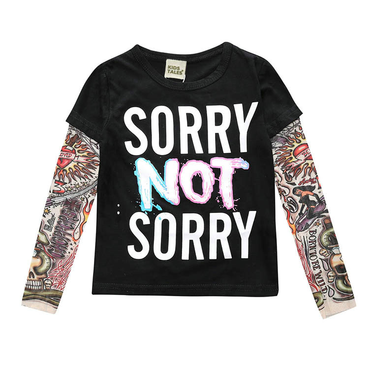

INS spring and autumn boys' shirt European American long-sleeved stitching hip-hop style flower arm tattoo sleeves, Black3