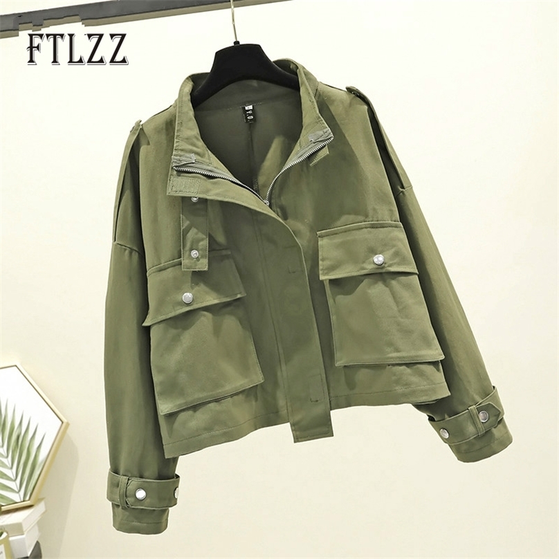 

Women Bomber Jacket Spring Autumn Zipper Casual Loose Streetwear Short Jackets Female Black Outwera Ladies Vintage Clothes 210525