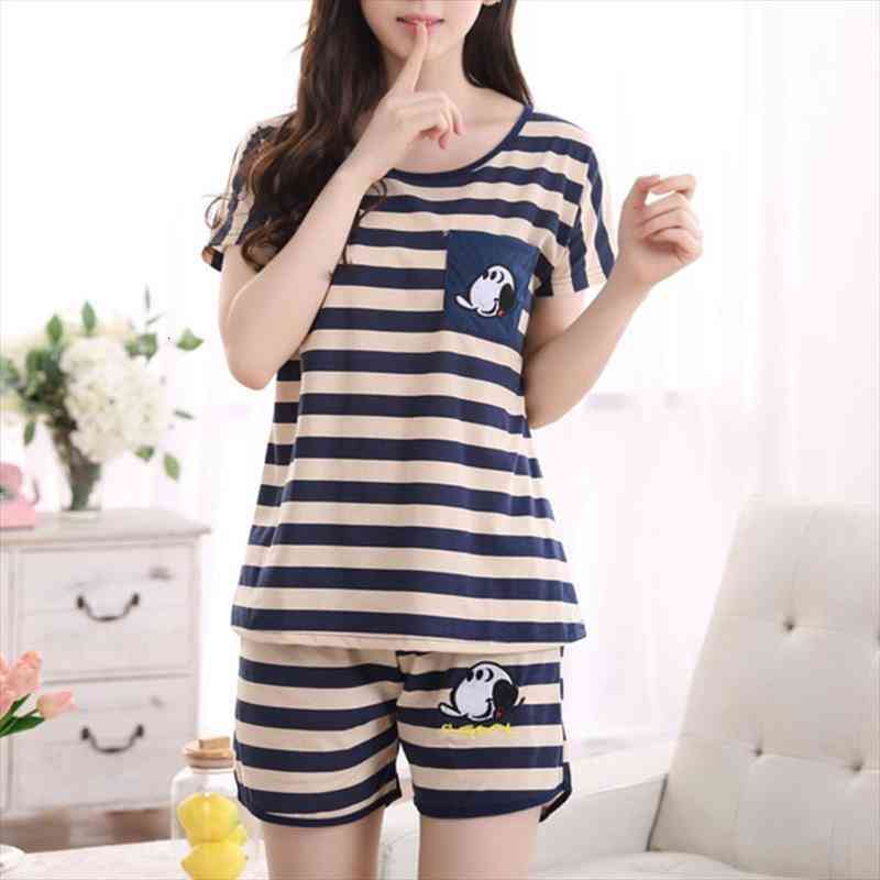 

Women Cartoon Pajamas Short Sleeve Cotton Pyjamas Set Home Nightwear Sleepsuit, Black;red