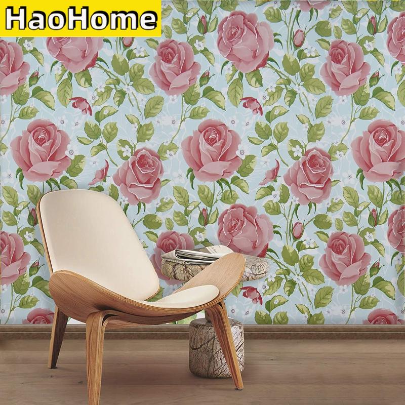 

Wallpapers HaoHome Floral Self Adhesive Removable Wallpaper Peel And Stick Pink Rose Furniture Home Decorative Wall Covering Roll