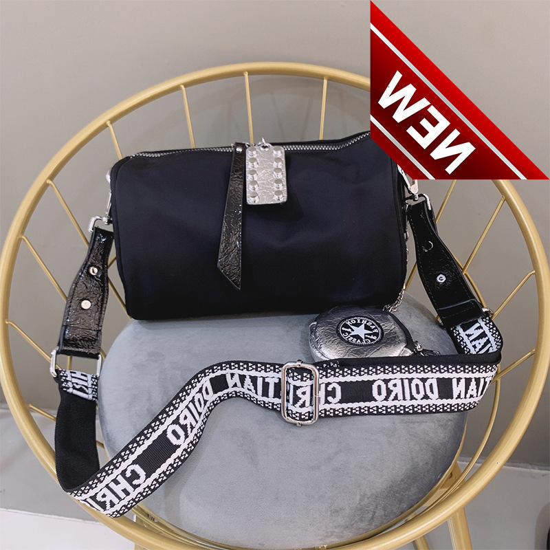 Wind Personality Cylinder Letter Broadband Single Shoulder Messenger Bag Nylon Leisure Cloth with Small Wallet Pendant