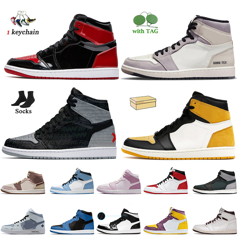 

Top Quality Fashion Women Mens Jumpman 1 Basketball Shoes 1s High Element Gore-Tex Sail Light Bone Yellow Toe Patent Bred Heritage Brotherhood OG Trainers Sneakers, B8 mid dutch green 36-40