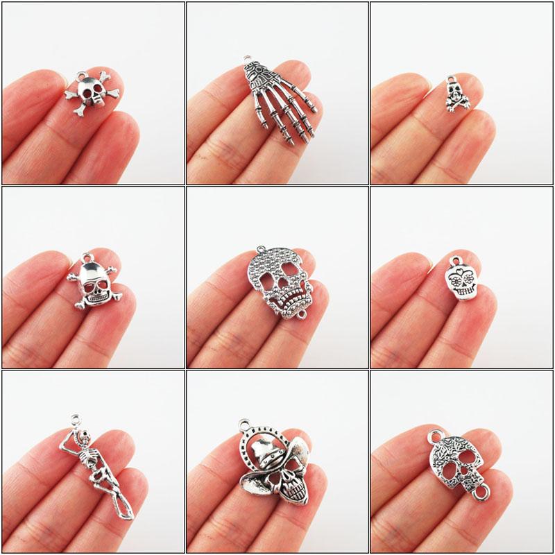 

Charms Fashion Halloween Skeleton Tibetan Silver Plated Pendants For Gifts Jewelry, Bronze;silver