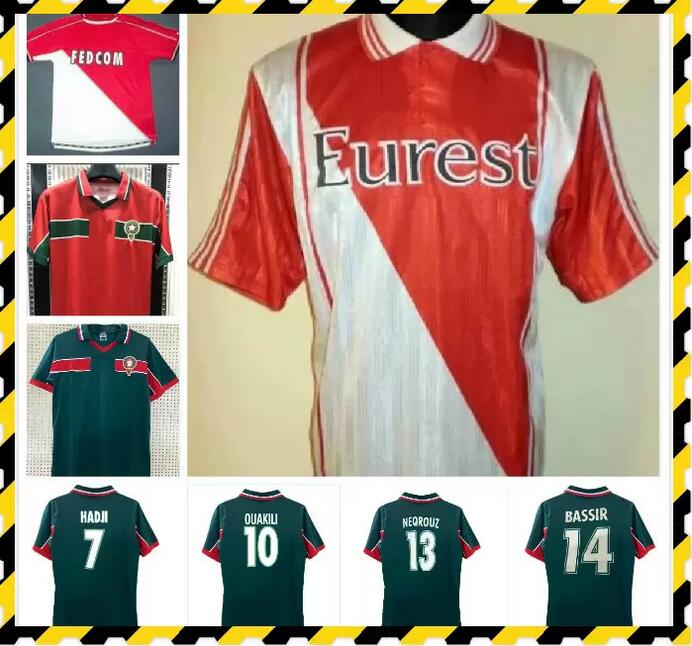 

1994 1995 1996 1997 1998 Morocco retro soccer jersey 98 99 Maroc home away Hadji BASSIR OUAKILI NEQROUZ ABRAMI vintage classic old football shirt, Black;yellow