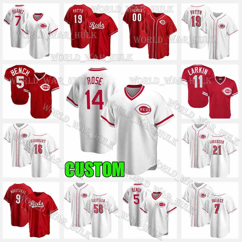 

14 Pete Rose Jersey 11 Barry Larkin 5 Johnny Bench Cincinnati Custom 19 Joey Votto Reds Baseball Jerseys 7 Eugenio Suarez Tucker Barnhart, Men custom retro(hongren)