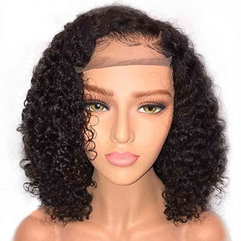 

Front Braided hd transparent Wig Full Lace Human Hair Short Wigs, Black