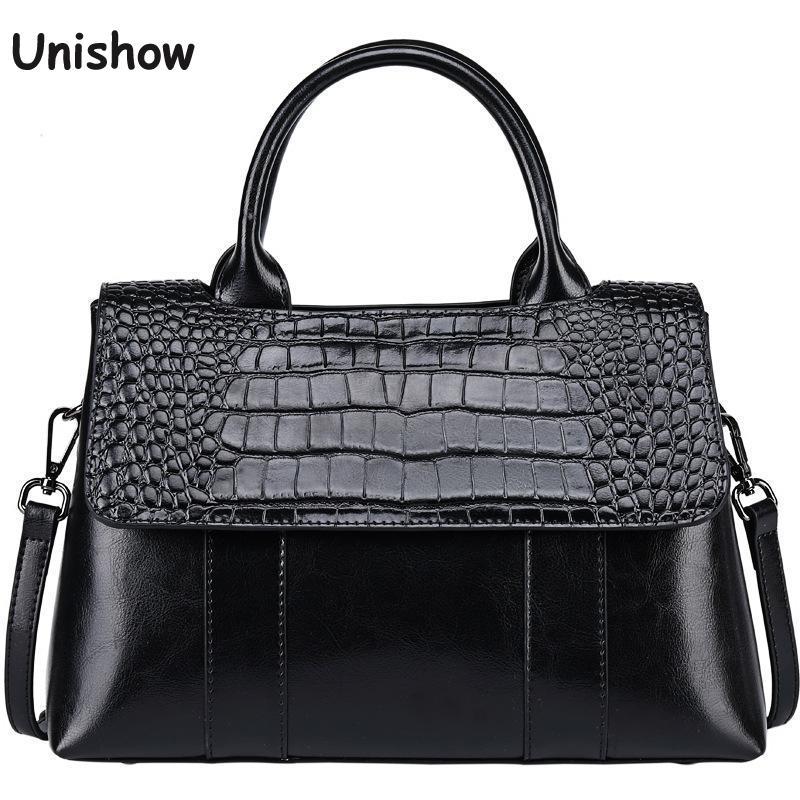 

Crocodile Pattern Split Leather Women Handbag Large Cow Female Totes Brand Designer Business Shoulder Bag Bags, Black
