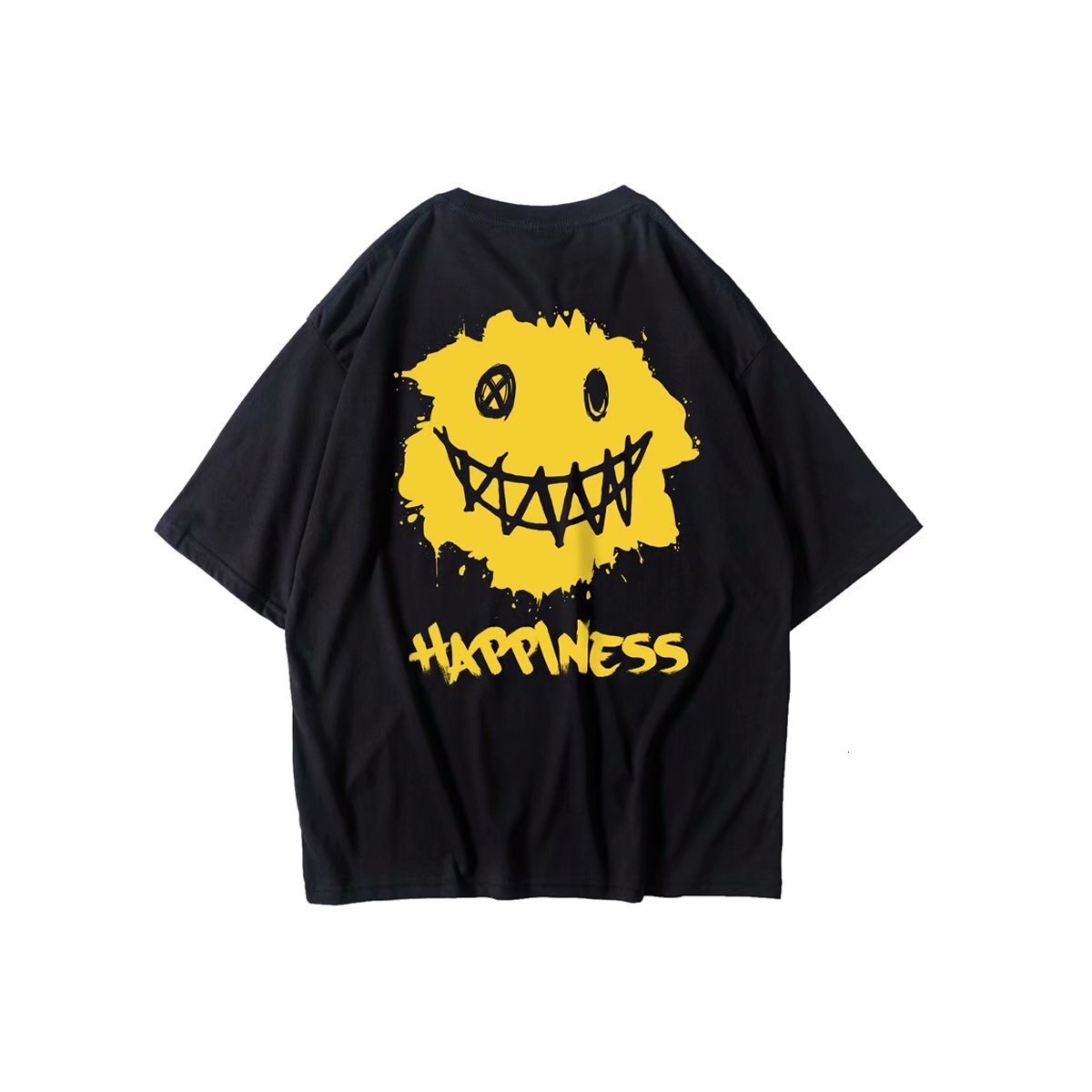 

t shirt hip hop trendy smiley face printed short sleeve for men, White;black