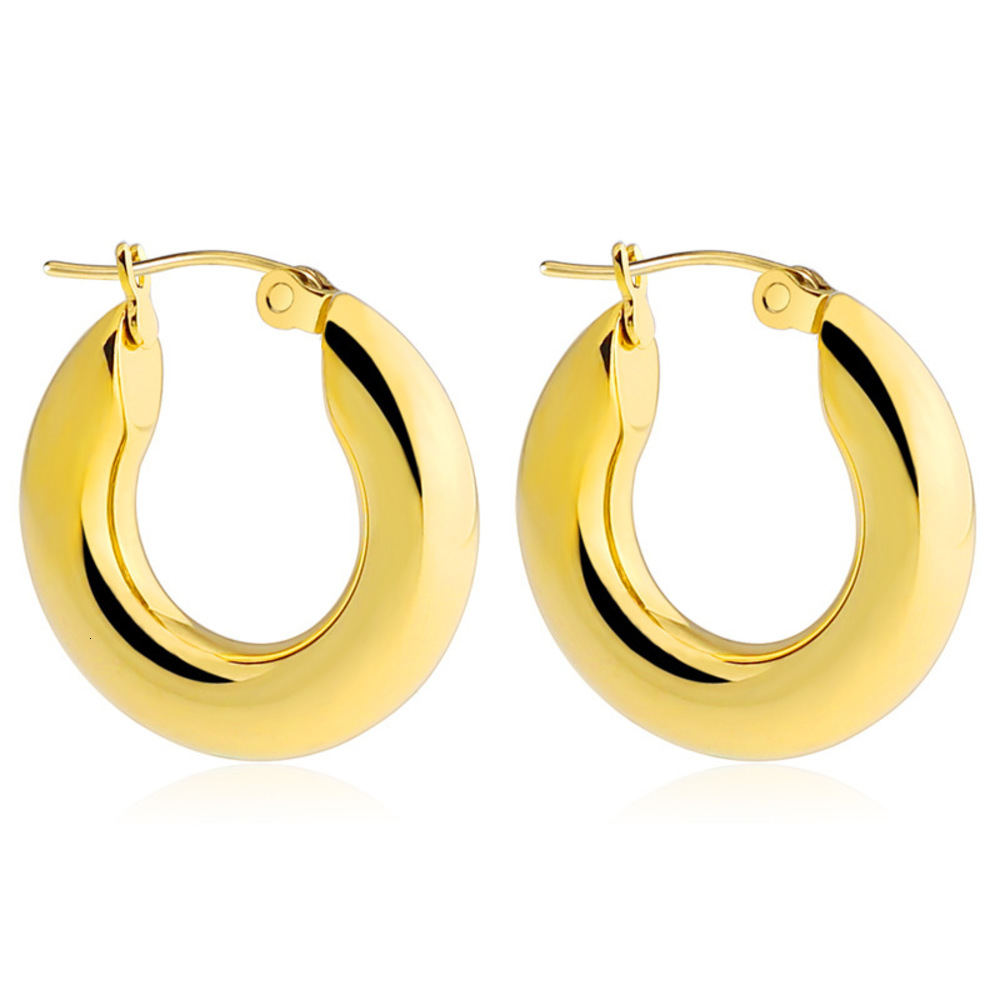 

earrings Personalized titanium thick line Earrings Fashion stainless steel 5mm diameter circle round ear buckle, Golden