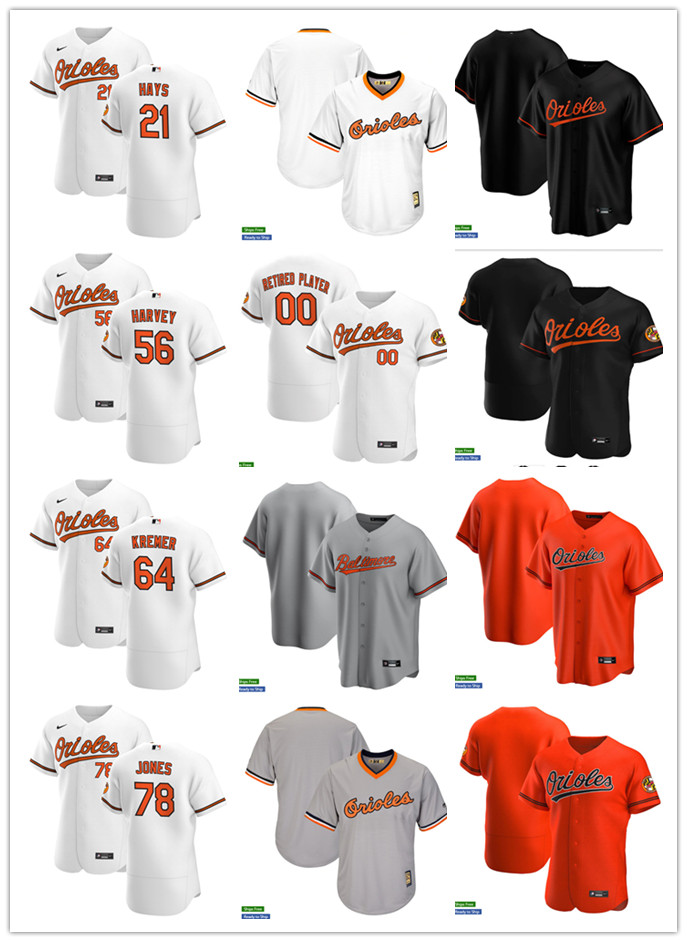 

Men Women Youth 56 Hunter Harvey 21 Austin Hays 78 Jahmai Jones 64 Dean Kremer Custom Baseball Jersey Blank black orange white, Blue;black