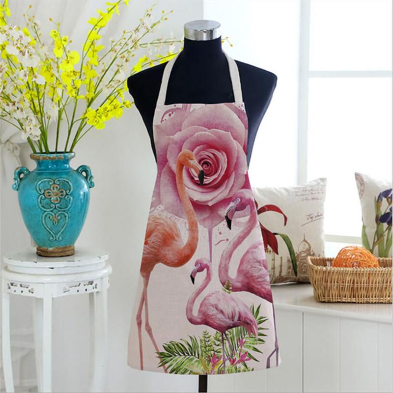 

Flamingo Printed Cotton Linen Aprons Home Cooking Baking Coffee Shop Cleaning Kitchen Accessories