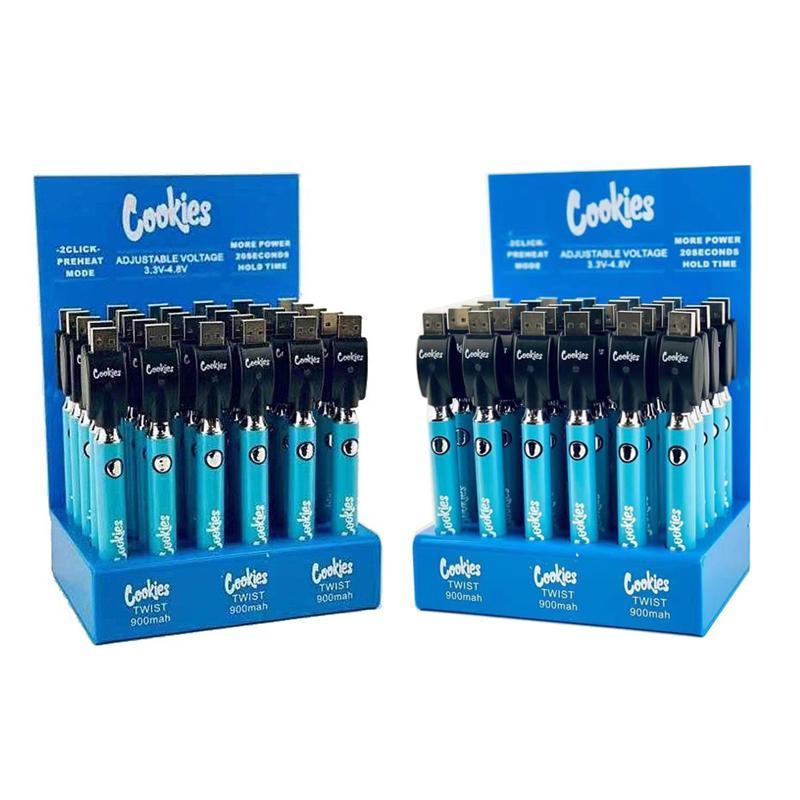 

Cookies TWIST Bottom 3.3-4.8V Battery For 510 thread 900mah Preheat VV Cartridge California Vape 30pcs A Display box